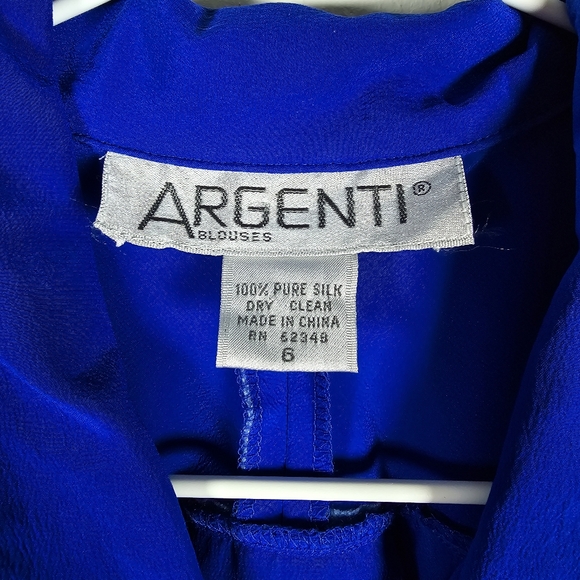 Argenti Blue Silk Button Down Blouse Size 6 - Picture 5 of 6
